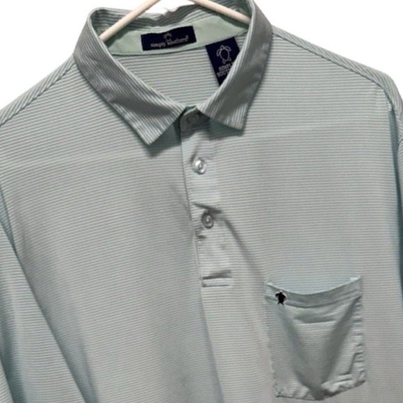 Simply Southern Other - Simply Southern Mens XXL Performance Polo Shirt Aqua Blue‎ Striped Turtle Logo